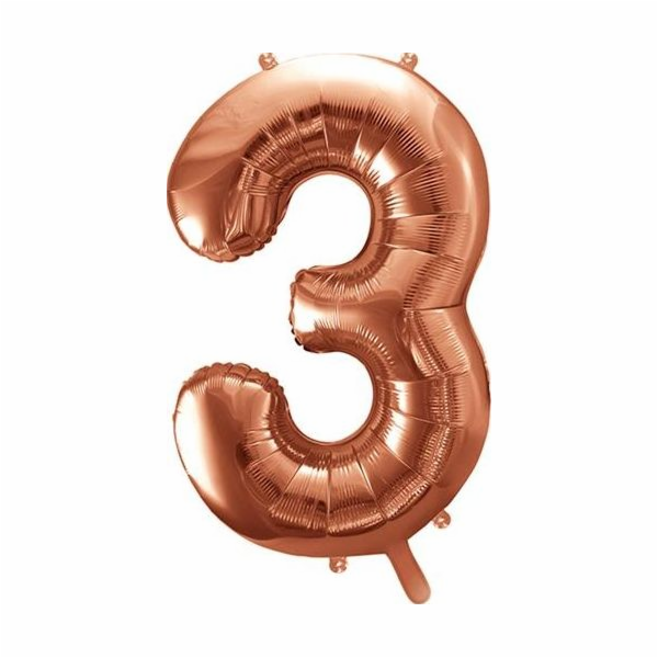 Party Deco Foil balónek číslo 3, 86cm, růžové zlato, univ...