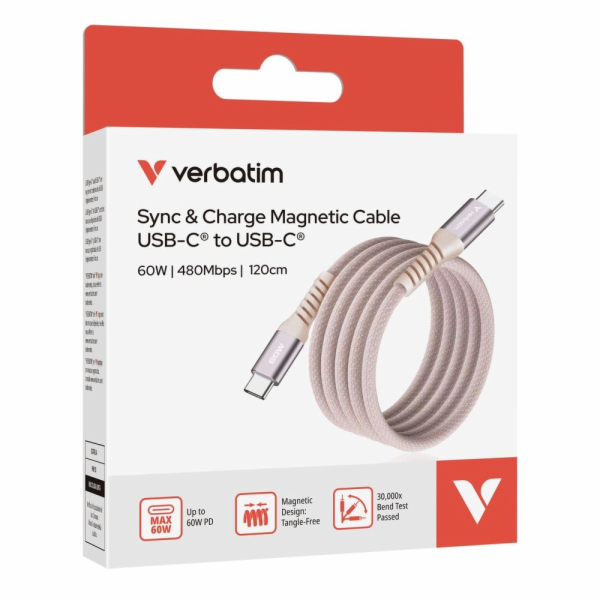 Verbatim USB-C->C magnetický kabel Sync & Charge 60W růžový