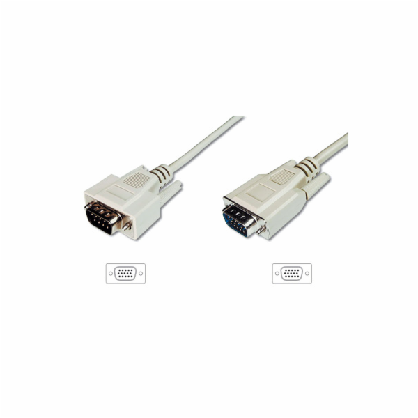 Digitus Monitor kabel, VGA, stíněný, béžový AWG28, měď, 1,8m