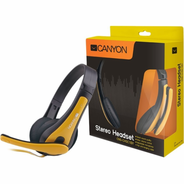 CANYON headset HSC-1, lehký, 3,5 mm jack TRRS, černo-žlutá