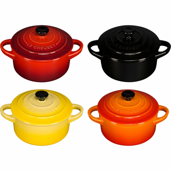 Le Creuset Stoneware Set of 4 petite Casseroles 10x5cm red