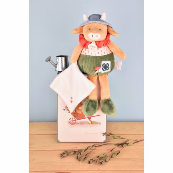 Doudou Dárková sada Plyšová kravička Aneth s dečkou zelen...