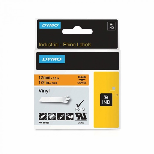 Dymo 18435 oranžová/černá vinylová páska s potiskem 12 mm...