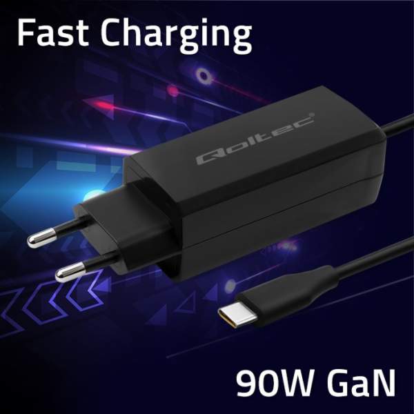 Qoltec 90W GaN nabíječka do zásuvky | 5–20 V | 3–4,5 A | ...