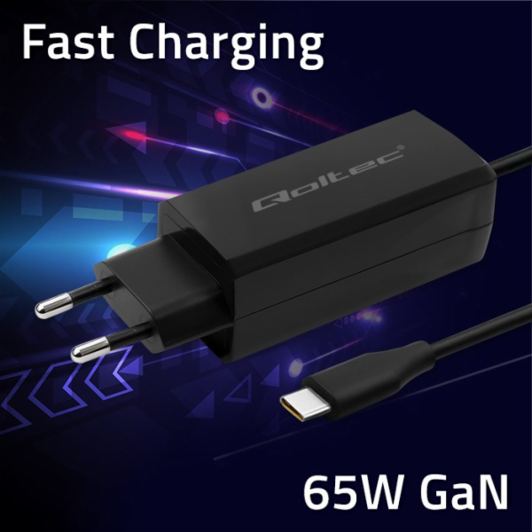 Qoltec 65W GaN nabíječka do zásuvky | 5–20 V | 3–3,25 A |...