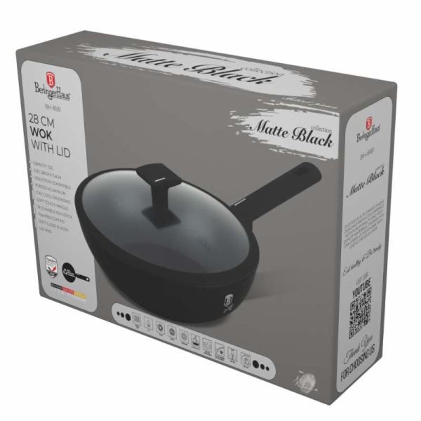 Pánev WOK s titanovým povrchem a poklicí 28 cm Matte Blac...