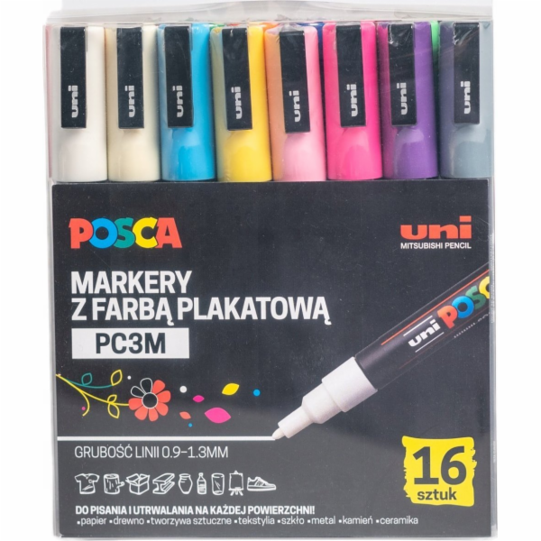 Uni Sada fixů Marker UNI POSCA PC-3M, 16 kusů, PLAST