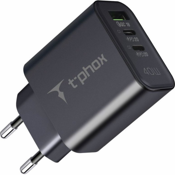 T-Phox Nabíječka FLEXI 40W 2xUSB-C/USB ČERNÁ
