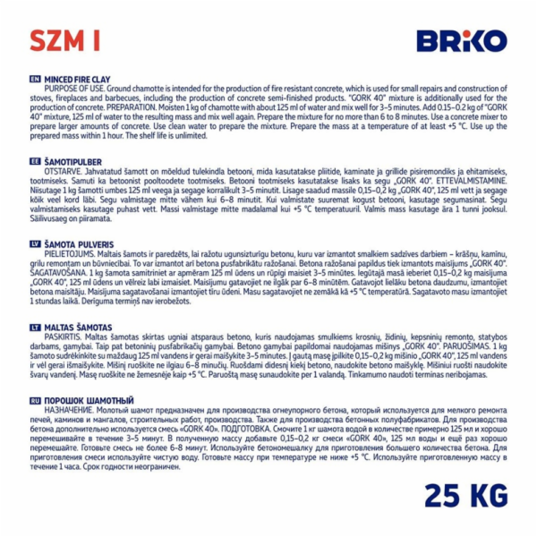 Šamot mletý Briko SZM I(0-2) 25 kg