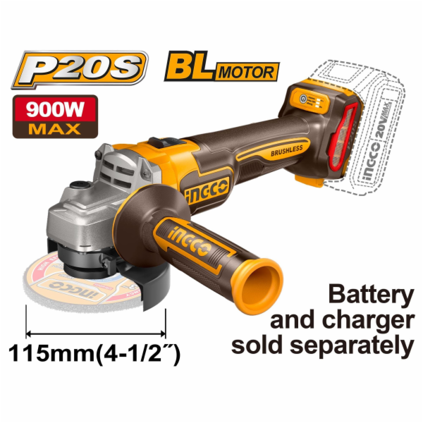 Ingco CAGLI21154 aku úhlová bruska 115mm bez akumulátoru ...