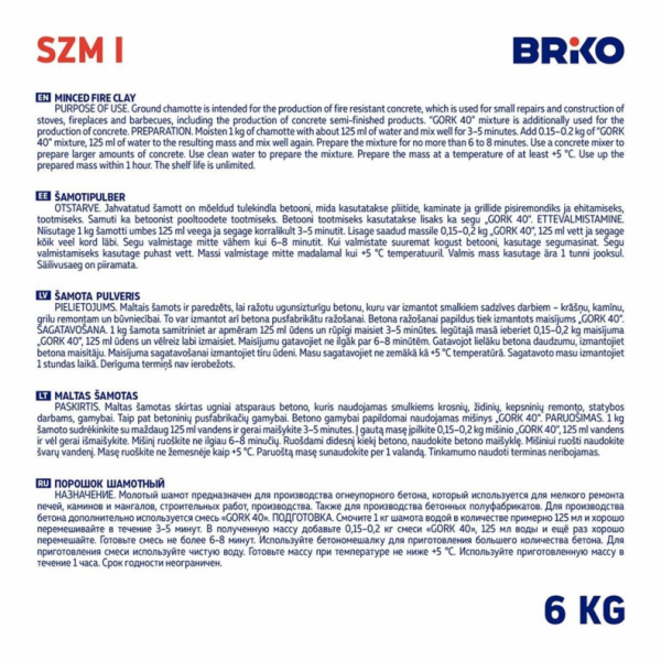 BRIKO Mletý šamot SZM I(0-2) 6 kg