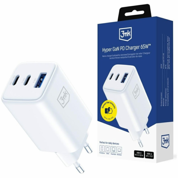 3MK Nabíječka Hyper GaN 65W 1xUSB-A 2xUSB-C PD QC4+ bílá