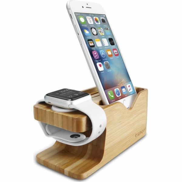 Spigen stojan S370 Apple Watch + Phone Wood Stand - Brown