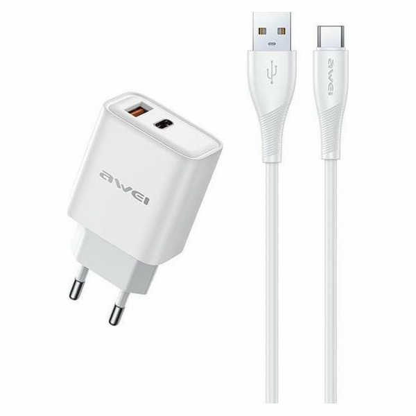 AWEI GaN PD81T 22,5W USB+USB-C nabíječka do zásuvky + USB...