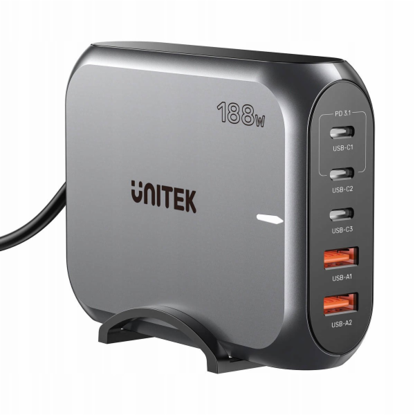 Síťová nabíječka GaN - Unitek P1234AGY01-EU | 188W 3x USB...