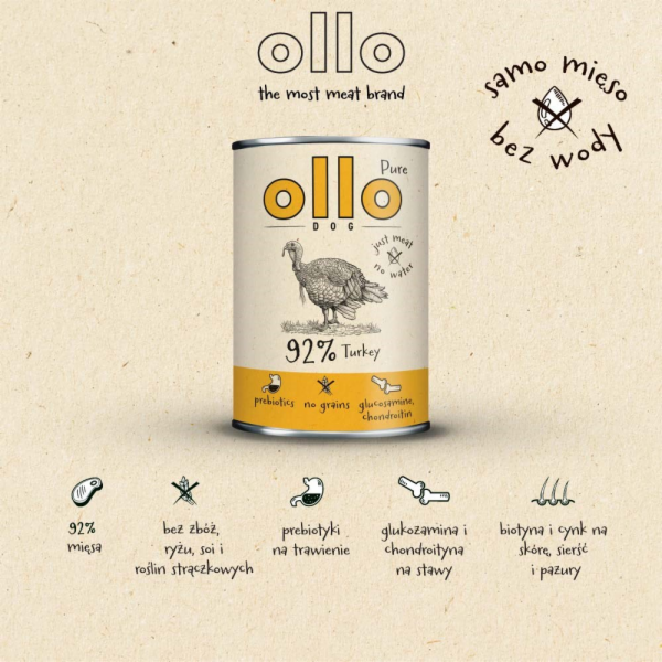 OLLO Pure Turkey - vlhké krmivo pro psy - 850g