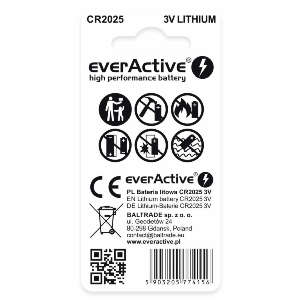 Mini lithiová baterie everActive CR2025 - blistr 2 ks.
