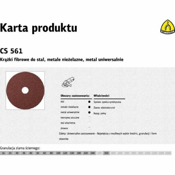 Klingspor K.FIBRA DISC 125 gr.180 CS561 /25ks K11020