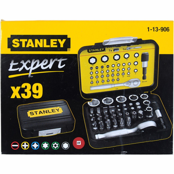 Stanley Sada bitů a hlavic 1/4" s mini - ráčnou 39-dílná