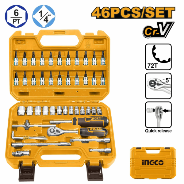 Ingco HKTS14462 Gola sada 46ks 1/4"