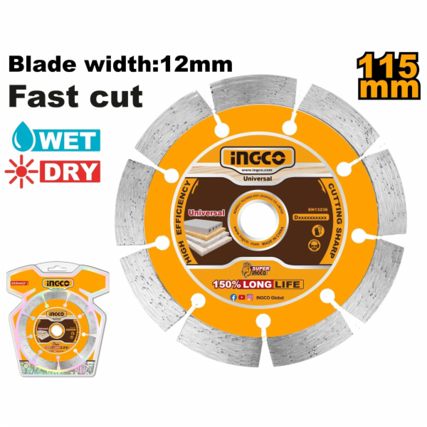 Ingco DMD0111513 Kotouč řezný, diamantový, suché řezání 1...