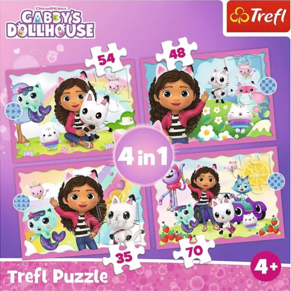 Trefl 4v1 Puzzle Gabiina dobrodružství Gabiin kočičí domeček