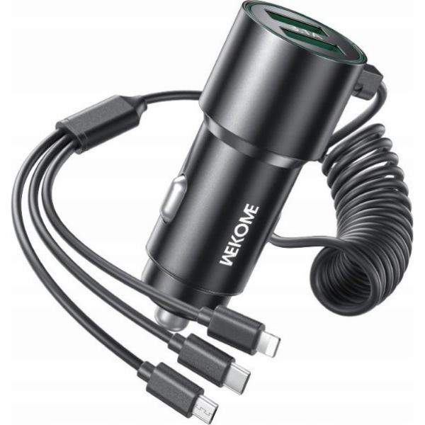WEKOME Autonabíječka s vestavěným kabelem 3v1 USB-C / Lig...