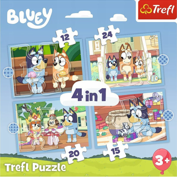 Trefl 4v1 Puzzle Bluey a svět