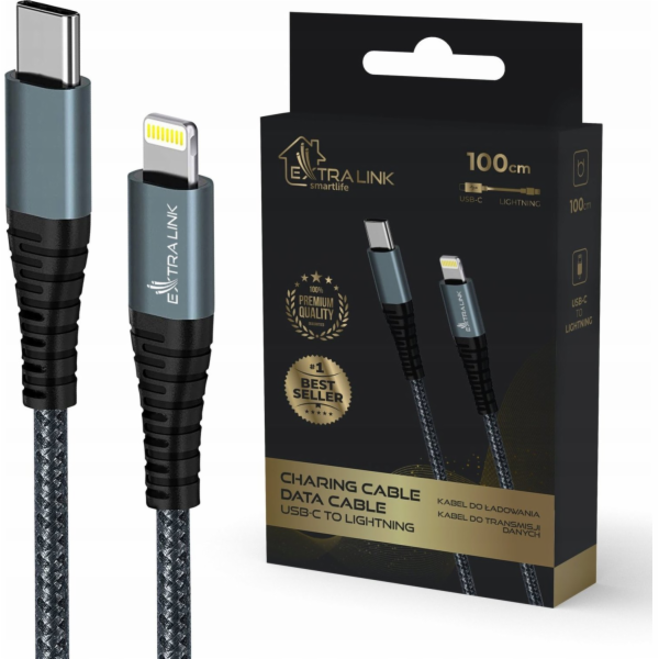 Extralink Kabel Smart Life s USB-C na Lightning, 1 m, černý