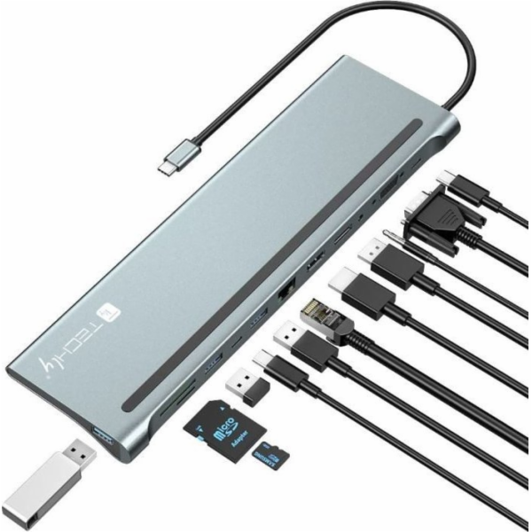 Techly Dokovací stanice pro notebooky USB-C na HDMI/DP/VG...