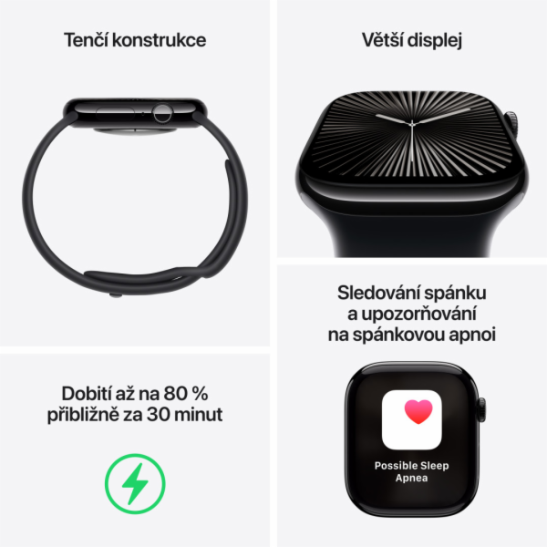 Apple Watch S10 Cell/42mm/Slate Grey/Sport Band/Black/-M/L