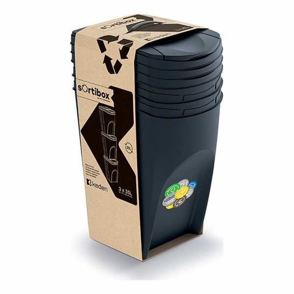 Prosperplast Odpadkový koš pro třídění 3 x 35L černý (IKW...