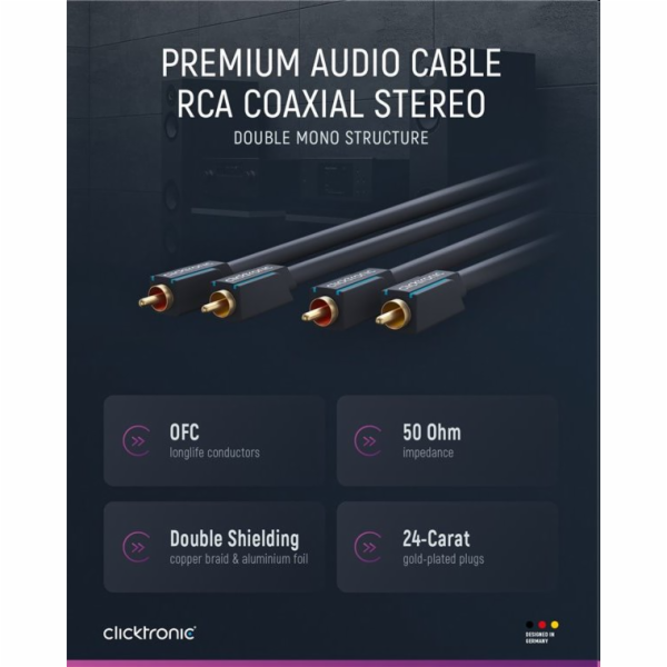 ClickTronic HQ OFC kabel 2x CINCH - 2x CINCH RCA, M/M, 1m