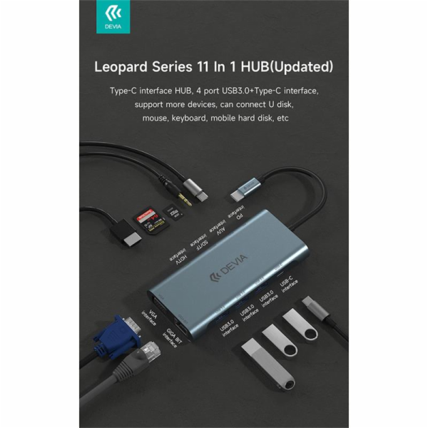 Devia USB-C Hub Leopard řady 11-in-1 - Deep Gray