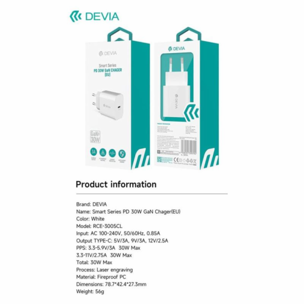 Deví síťová nabíječka Smart series PD Quick Charger 30W -...