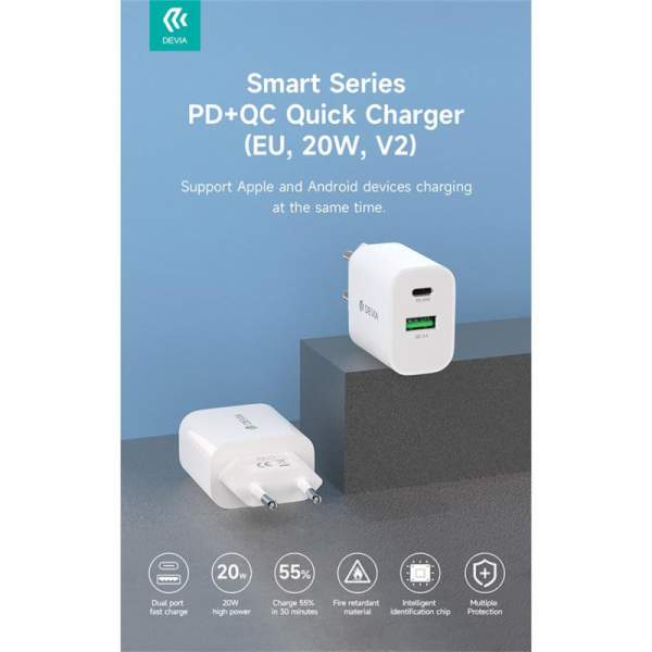 Deví síťová nabíječka Smart Series PD&QC 20W V2 - White