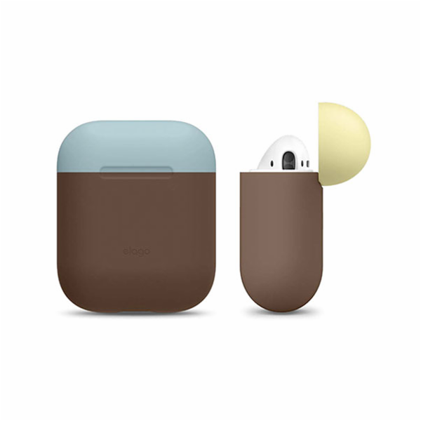 Elago Airpods Silicone Duo Case - Dark Brown/Blue,Yellow