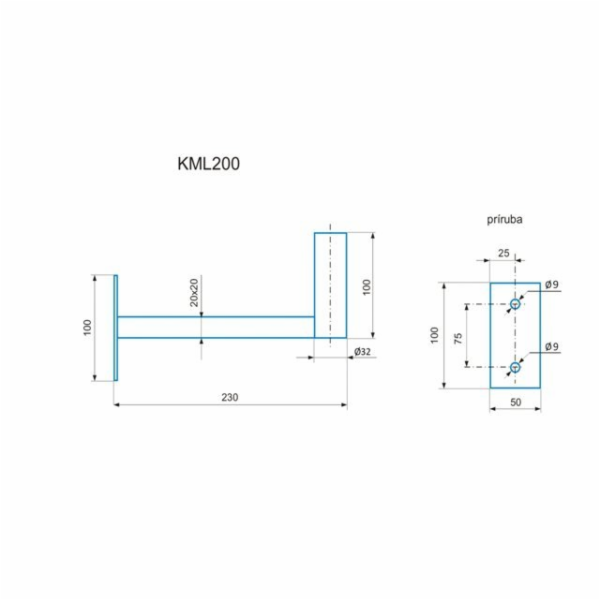 CSAT KML200 dvoubodový kovový držák, 20cm od zdi