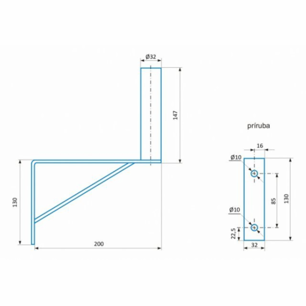CSAT KM200 dvoubodový kovový držák, 20cm od zdi