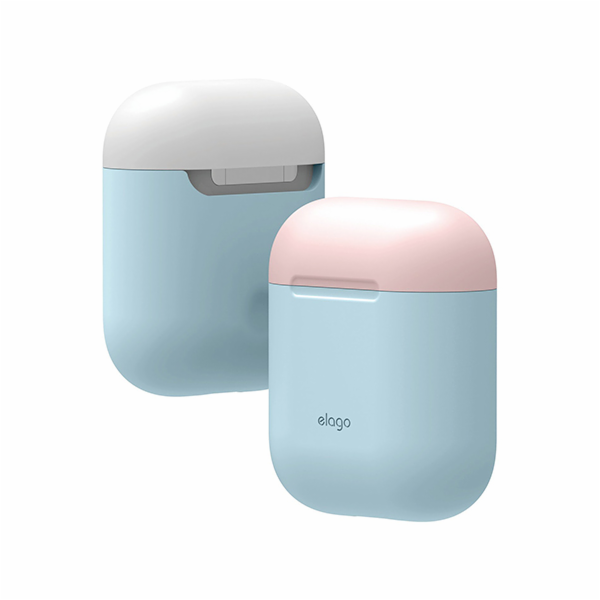 Elago Airpods Silicone Duo Case - Pastel Blue/ Pink, White