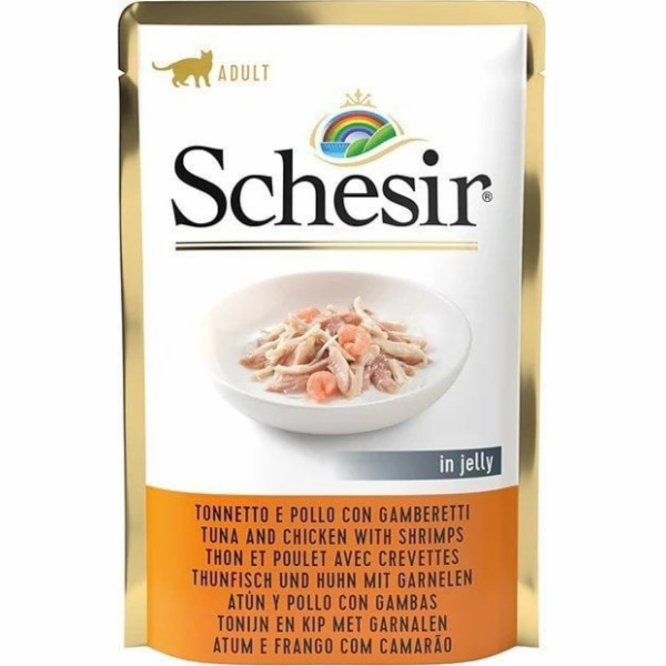 SCHESIR Tuňák a kuře s krevetami v želé - mokré krmivo pr...