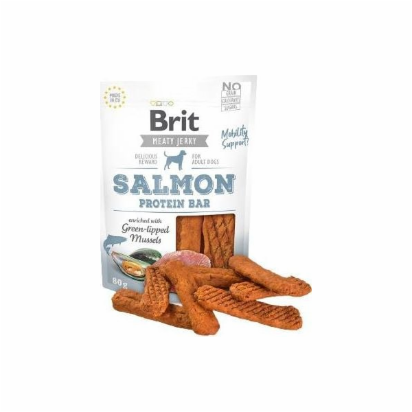 Brit Jerky lososová proteinová tyčinka lahodná 80g