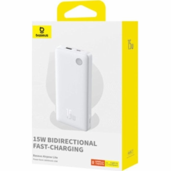 Přenosná nabíječka Baseus, 10000 mAh, 15 W, bílá