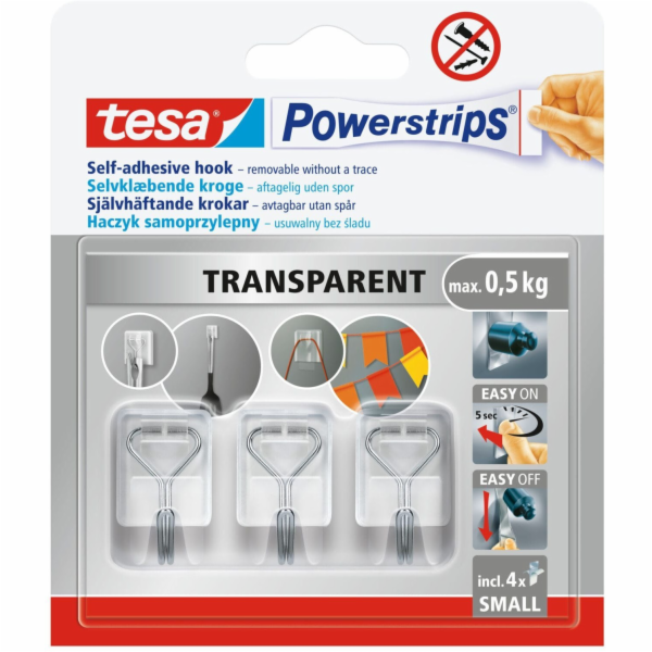 Háček na šaty Tesa Powerstrips, 3 ks, průhledný