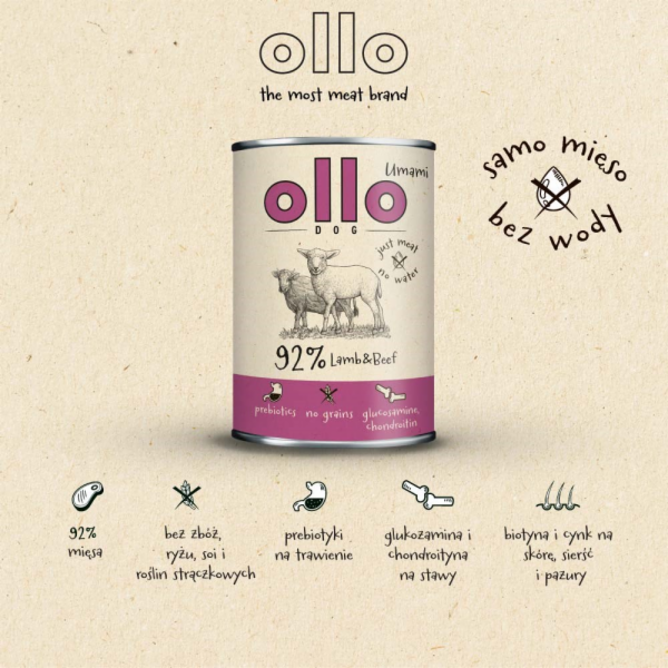 OLLO Umami Lamb and beef - vlhké krmivo pro psy - 850g