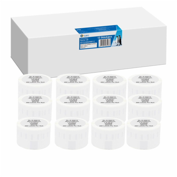 12x G&G Etiketten 36mm x 89mm sw Komp. m. Dymo 99012/ s07...