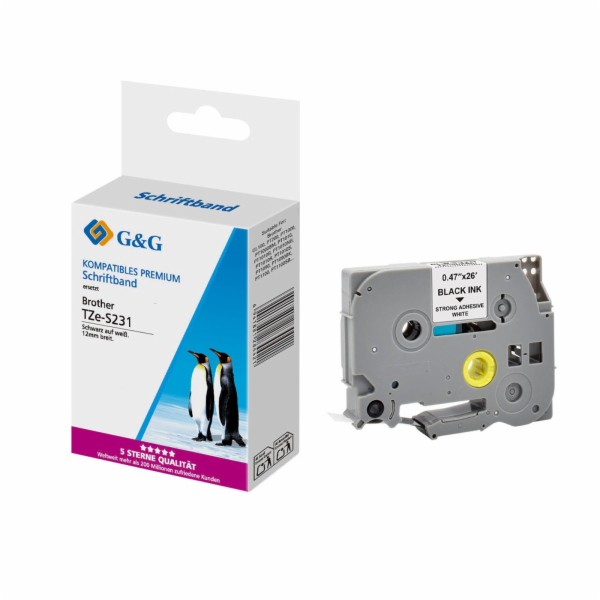 G&G Schriftband 12mm x 8m sw-ws Komp. m. Brother TZe-S231