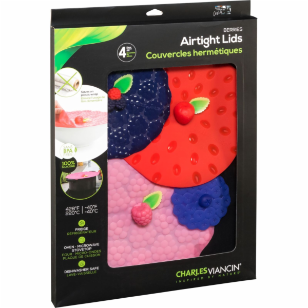 Charles Viancin RED FRUITS Set 4 Silicone Lids 28/23/20/1...