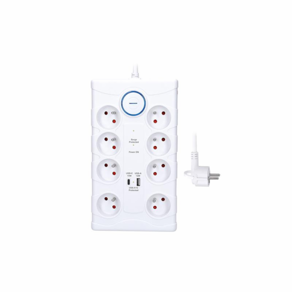 Solight přepěťová ochrana, 8z, USB A+C, 2m, bílá - PO80