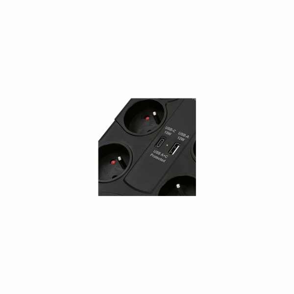 Solight přepěťová ochrana, 8z, USB A+CA, 2m, černá